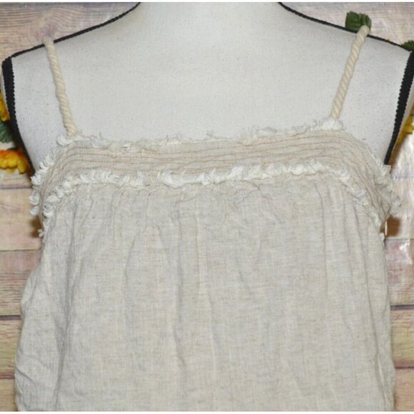 Moon River Beige Crop Tank Top Size M Linen Blend Fringe Rope Straps Cottage - Picture 2 of 12